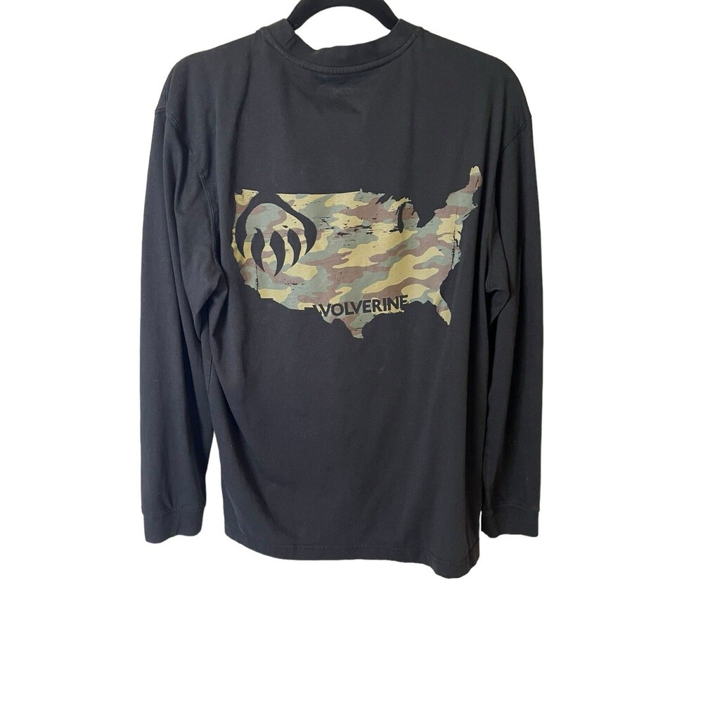 🔥 Wolverine Black Camo US Map Long Sleeve Tee – Men’s Medium EUC!